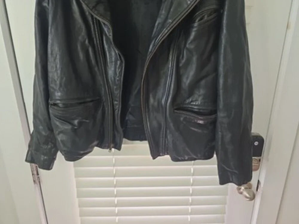 Aggio Black Leather Mens Jacket Full Zipper Large Vintage